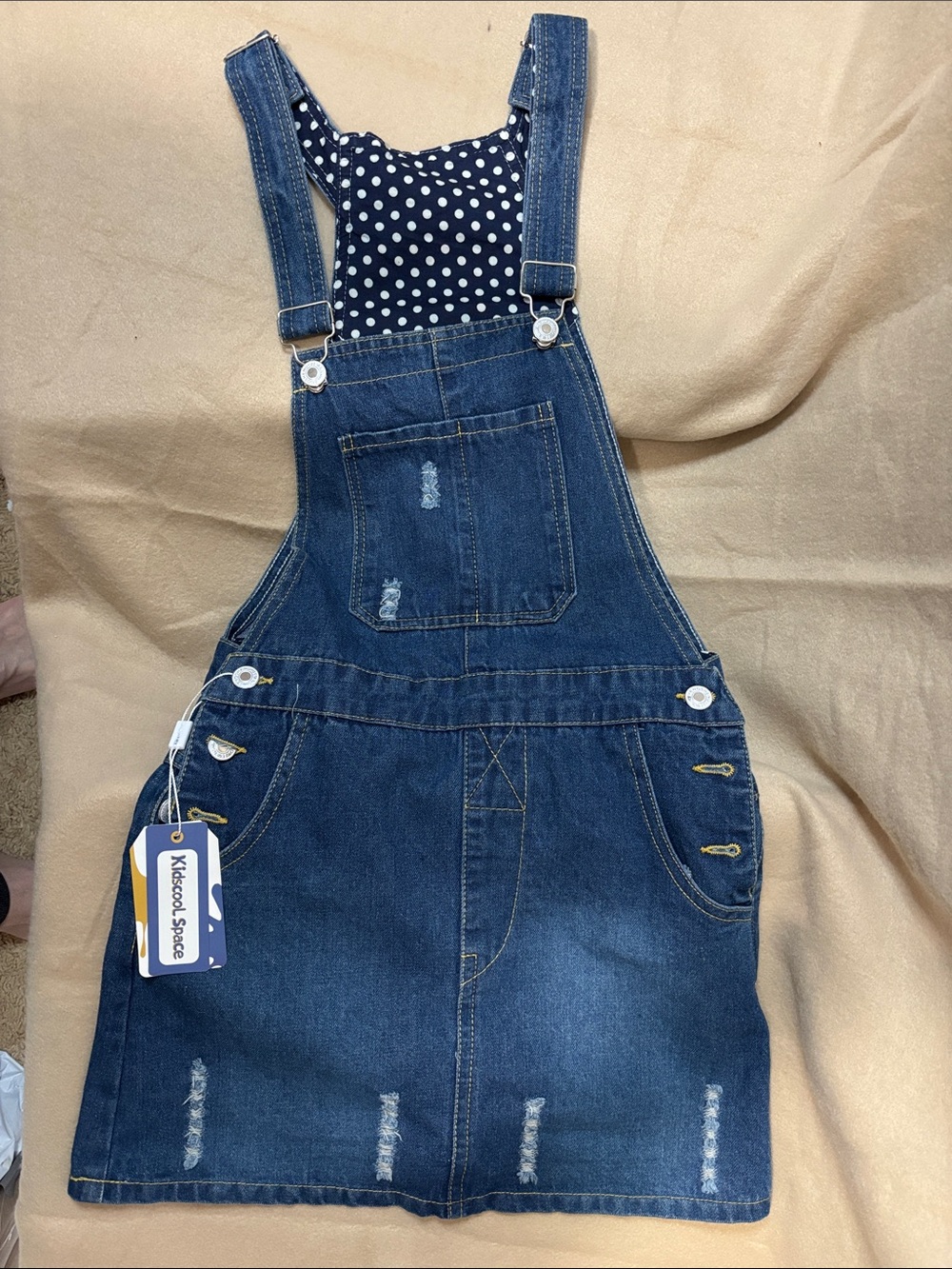 KIDSCOOL SPACE Little Girls Skirt,Ripped Soft Strechy Denim Overalls Dress Sz8/9